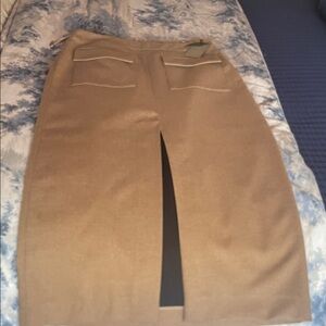 Massimo Dutti Tan Pencil Skirt with Front Slit